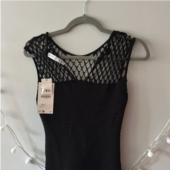 Elegant Pointelle Black mini  crochet Sleeveless Dress - Picture 12 of 13